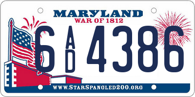 MD license plate 6AD4386