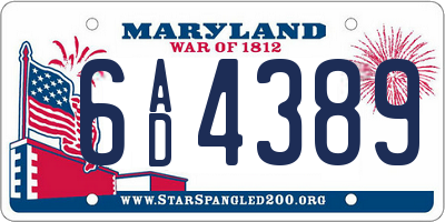 MD license plate 6AD4389