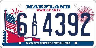 MD license plate 6AD4392