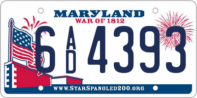 MD license plate 6AD4393