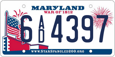MD license plate 6AD4397