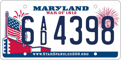 MD license plate 6AD4398