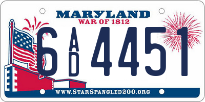 MD license plate 6AD4451