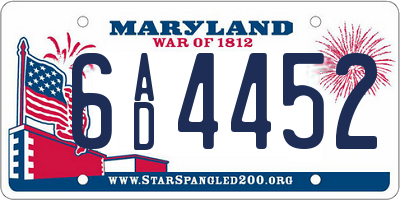 MD license plate 6AD4452