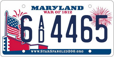 MD license plate 6AD4465