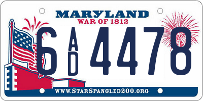 MD license plate 6AD4478