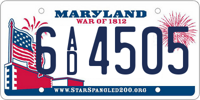 MD license plate 6AD4505