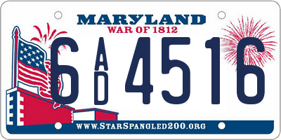 MD license plate 6AD4516