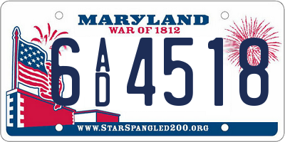MD license plate 6AD4518