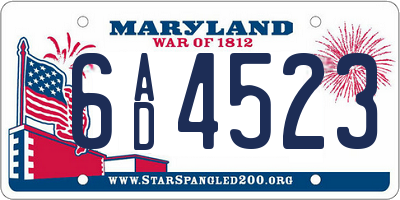MD license plate 6AD4523
