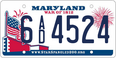MD license plate 6AD4524
