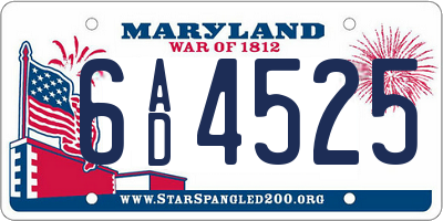 MD license plate 6AD4525