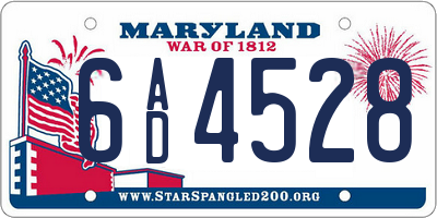MD license plate 6AD4528
