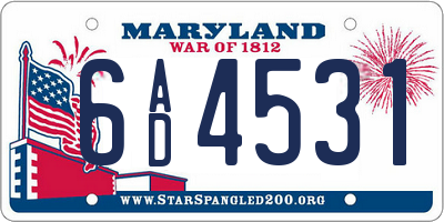 MD license plate 6AD4531