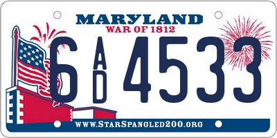 MD license plate 6AD4533