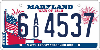 MD license plate 6AD4537