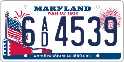 MD license plate 6AD4539
