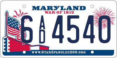 MD license plate 6AD4540