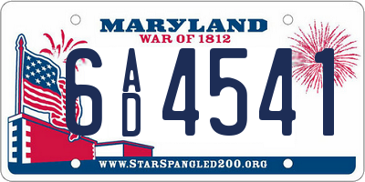 MD license plate 6AD4541