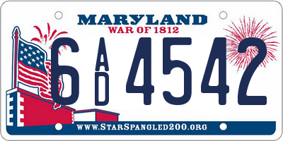 MD license plate 6AD4542