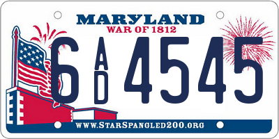 MD license plate 6AD4545