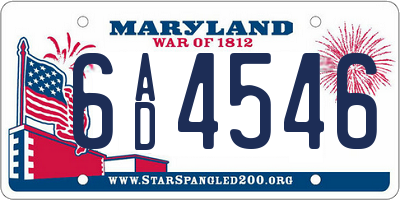 MD license plate 6AD4546