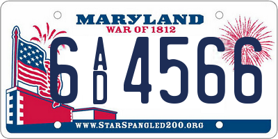 MD license plate 6AD4566