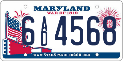 MD license plate 6AD4568