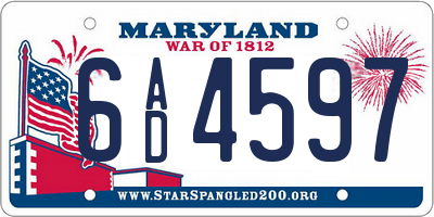 MD license plate 6AD4597