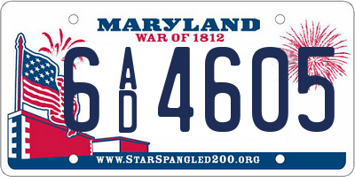MD license plate 6AD4605