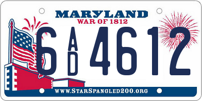 MD license plate 6AD4612