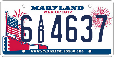 MD license plate 6AD4637