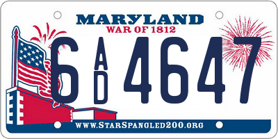 MD license plate 6AD4647