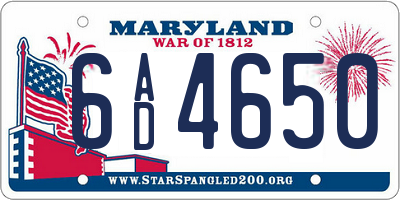 MD license plate 6AD4650