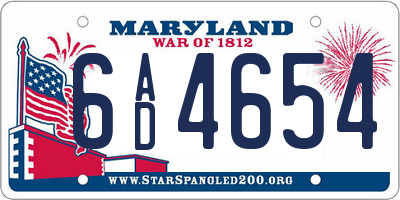 MD license plate 6AD4654
