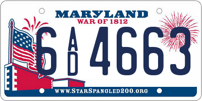 MD license plate 6AD4663