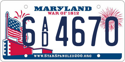 MD license plate 6AD4670