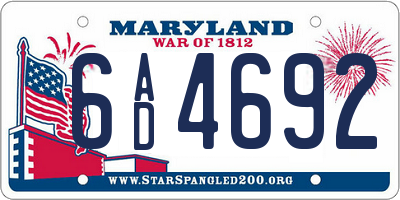 MD license plate 6AD4692