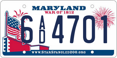 MD license plate 6AD4701