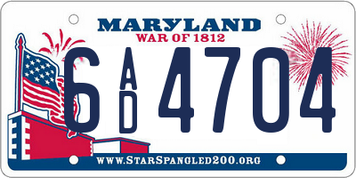 MD license plate 6AD4704