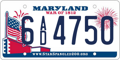 MD license plate 6AD4750