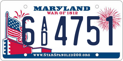 MD license plate 6AD4751