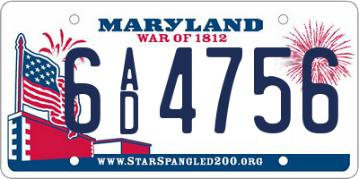 MD license plate 6AD4756