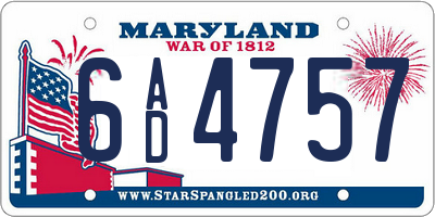 MD license plate 6AD4757