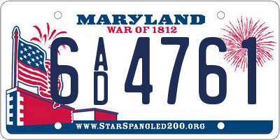 MD license plate 6AD4761