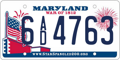 MD license plate 6AD4763