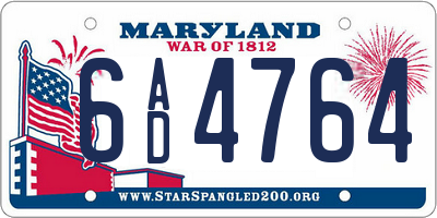 MD license plate 6AD4764