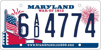 MD license plate 6AD4774