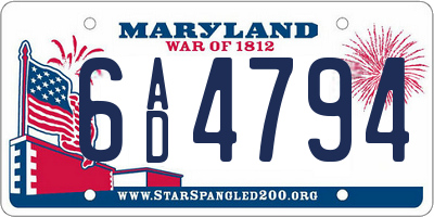 MD license plate 6AD4794