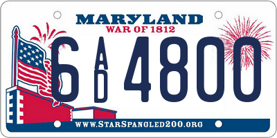 MD license plate 6AD4800